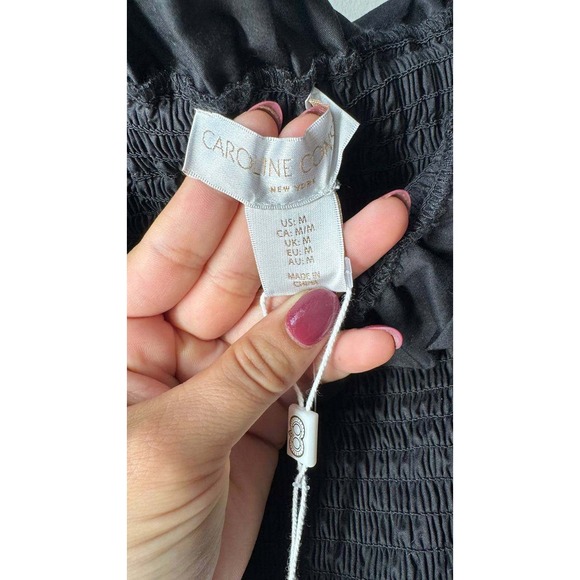 Caroline Constas Black Smocked Poplin Ruffle Tiered Off the Shoulder Dress M - Picture 6 of 7